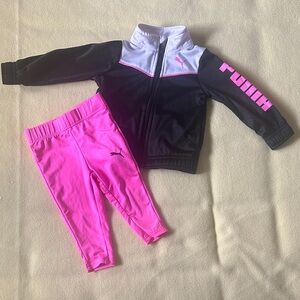 Puma Black and Pink Kids' Tracksuit With Leggings, Size 12M, Like New Condition
